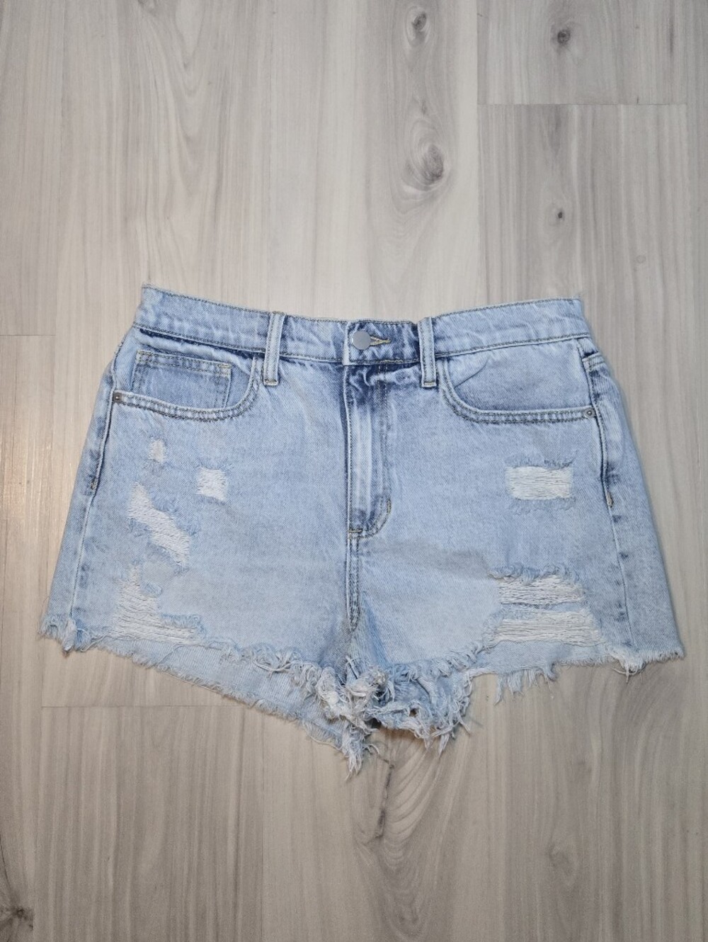 Altar'd State Distressed High-Rise Denim Shorts Light Wash